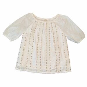 White Eyelet Lace Sequin Off-The-Shoulder Cottagecore Boho Blouse Top